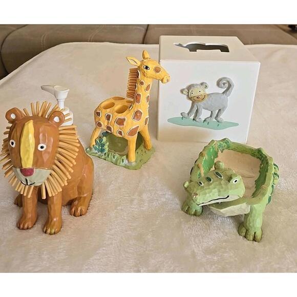 Vtg Jenny Jeff Safari Zoo Bathroom Set, Tissue Box Soap Dish